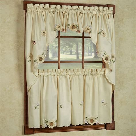 Kitchen swag valance - 3Pc Embroidered Rod Pocket Kitchen Curtains And Valances Set Light Filtering Kitchen Curtains 36 Inch Length With Swag Valance White Flower Lace Kitchen Curtains. by Rosalind Wheeler. $21.99.